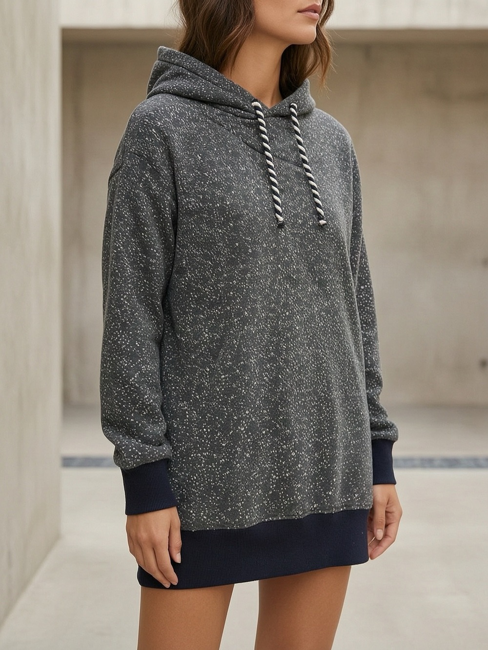 Only Speckled Gray Hoodie with Navy Trim